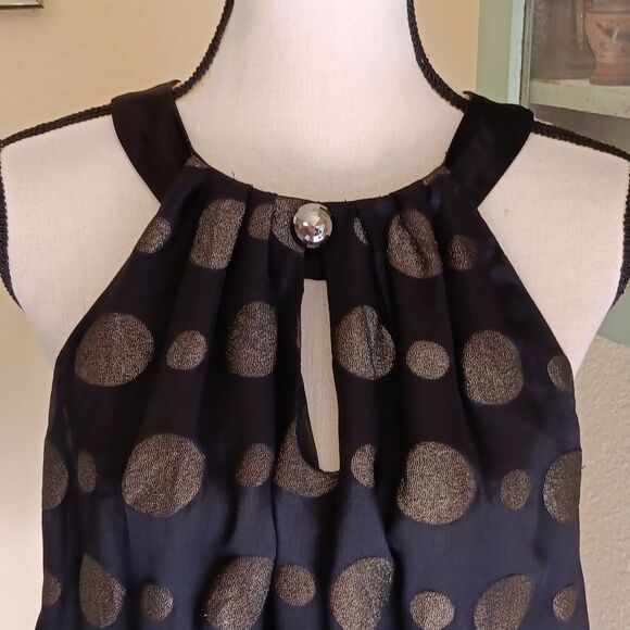 Vintage. Nanette Lepore Black Silk With Gold Polka Dot Blouse. Dark Summer - Picture 2 of 9